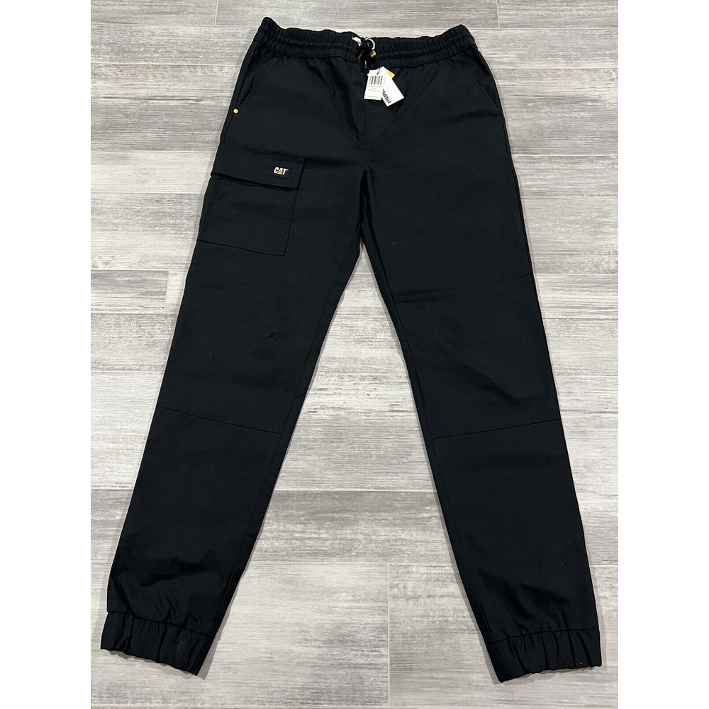 Mens Caterpillar Size Medium Black Ripstop Canvas Cuffed Jogger DrawString Pants
